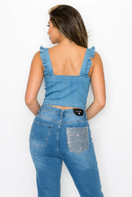 Load image into Gallery viewer, Corset Ruffle-Trim Denim Top