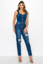 Load image into Gallery viewer, Corset Ruffle-Trim Denim Top