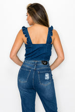 Load image into Gallery viewer, Corset Ruffle-Trim Denim Top