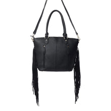 Load image into Gallery viewer, High Plains Hairon Leather Concealed Fringe Carry Bag in Ebony Bone