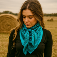 Load image into Gallery viewer, Teal Jacquard Wild Rag / Scarf
