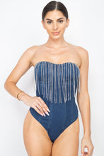 Load image into Gallery viewer, Dark Denim Front-Fringe Bodysuit
