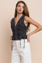 Load image into Gallery viewer, BOHO DENIM VEST TOP WITH LACE UP SIDES
