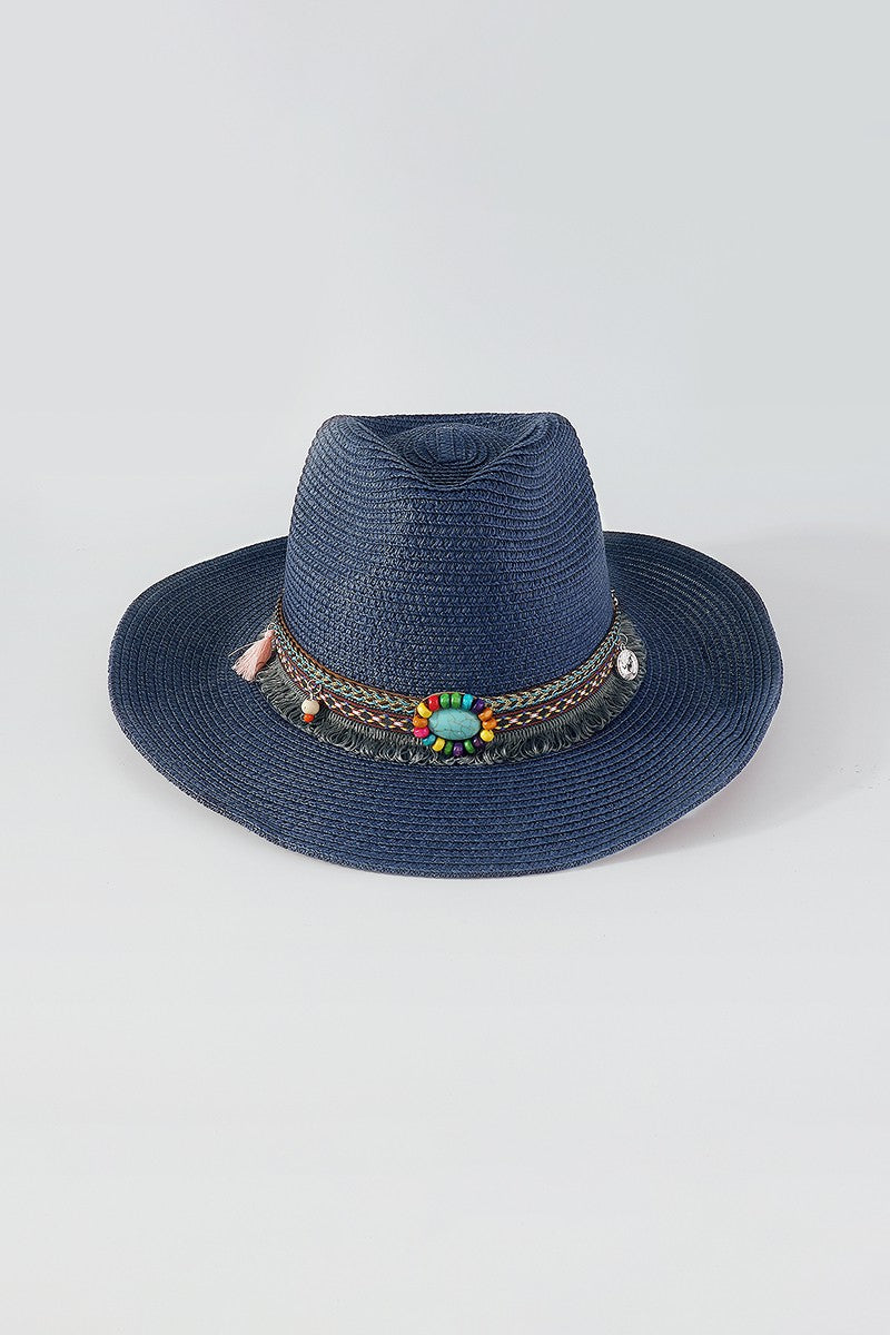 Coastal Cowgirl Beaded Tassel Cowboy Sun Hat