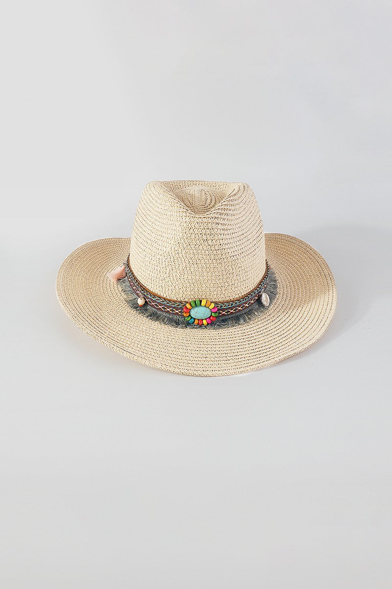 Coastal Cowgirl Beaded Tassel Cowboy Sun Hat