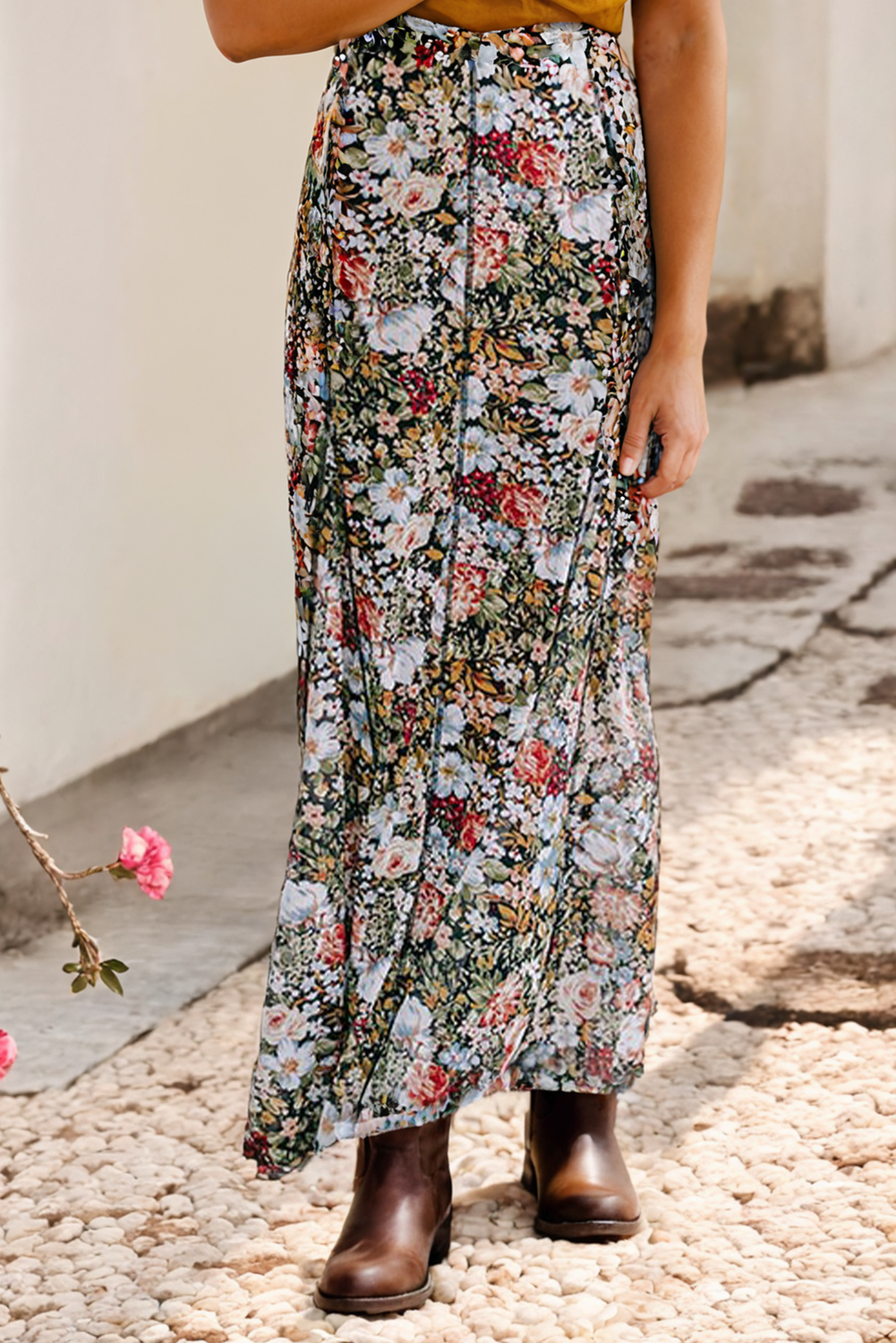 Floral Print Loose Fit High Waist Maxi Skirt