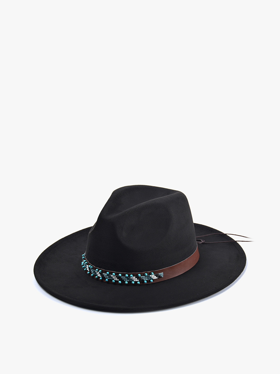 Faux Suede Fedora w/ Turquoise Bead Band
