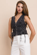 Load image into Gallery viewer, BOHO DENIM VEST TOP WITH LACE UP SIDES
