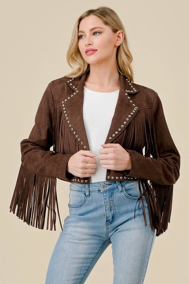 CHOCOLATE FRINGE STUD JACKET