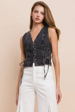 Load image into Gallery viewer, BOHO DENIM VEST TOP WITH LACE UP SIDES

