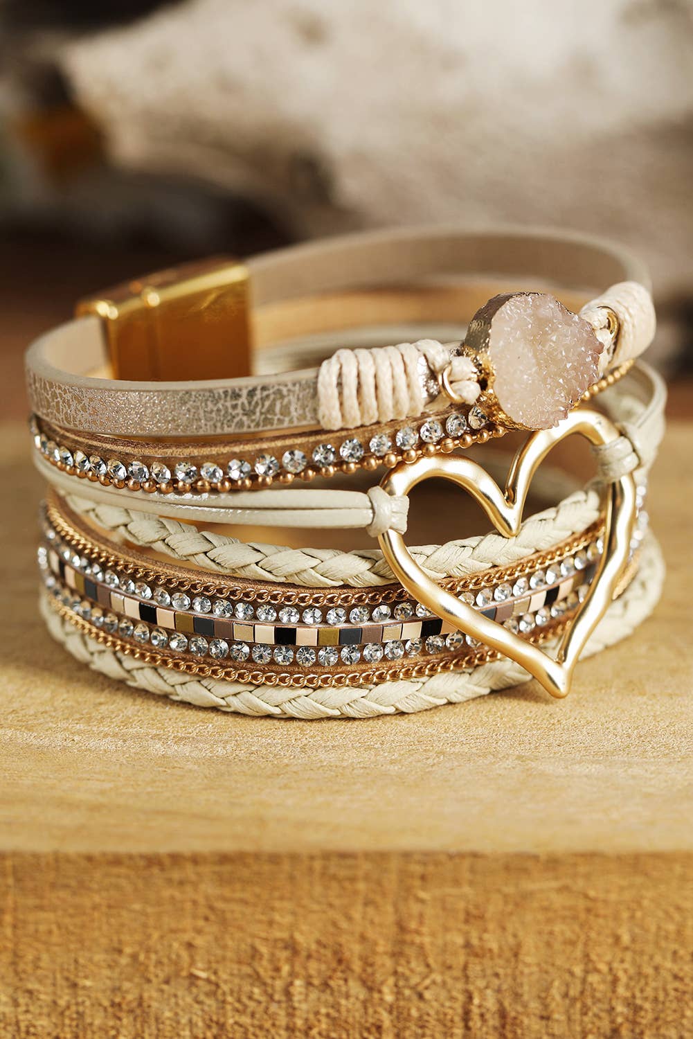Bohemian Heart Rhinestone Magnetic Buckle Bracelet