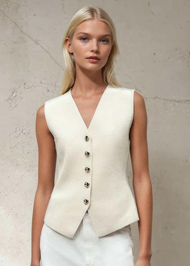 SASSY FINE KNIT BUTTONED VEST