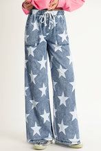 Load image into Gallery viewer, Star Print Light Wash Drawstring High Waist Jeans
