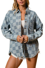 Load image into Gallery viewer, Frayed Edged Washed Denim Checker Jacket
