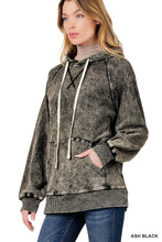 Load image into Gallery viewer, Acid Wash Raglan Sleeve Hoodie with Pocket
