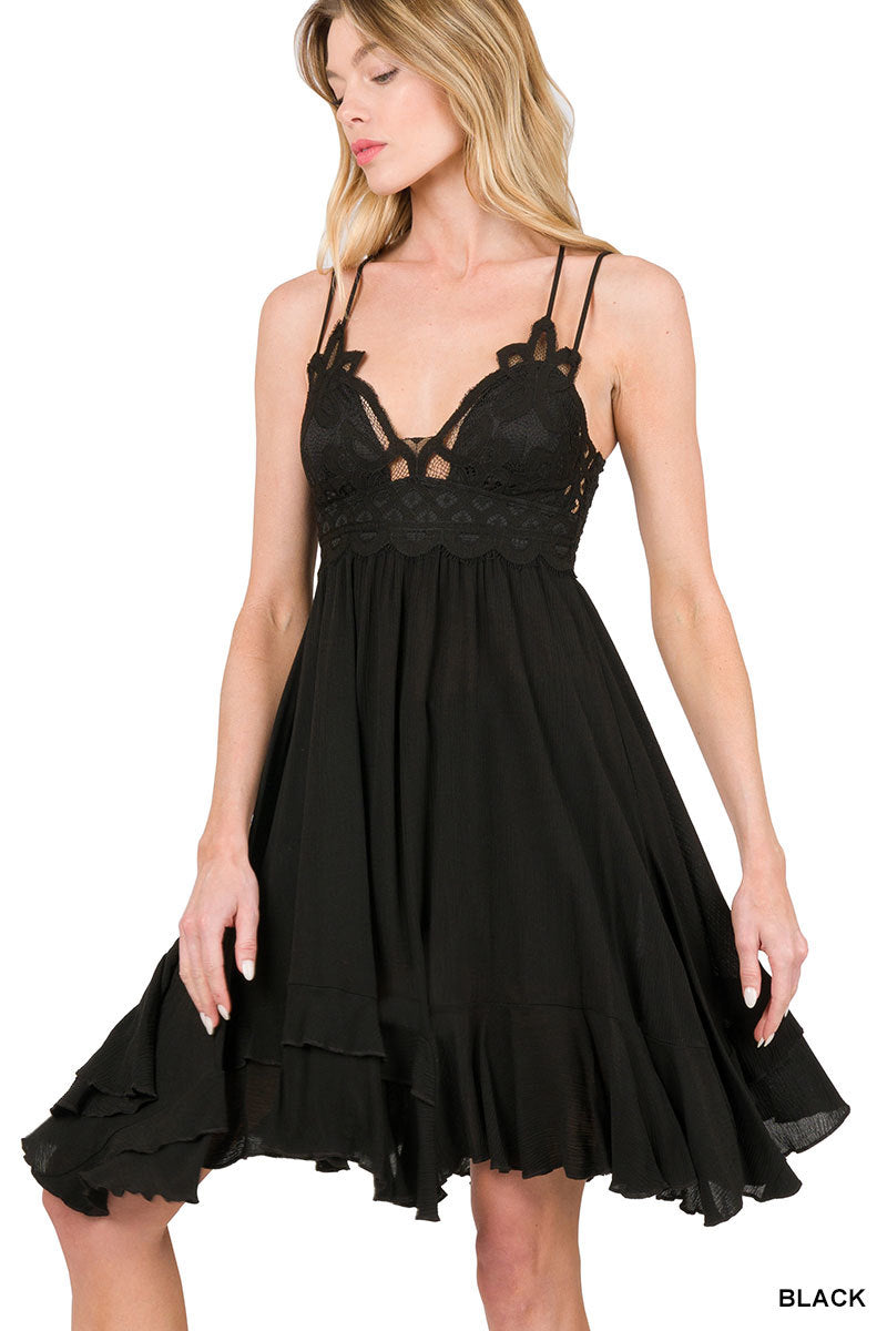 Crochet Lace Ruffle Cami Dress