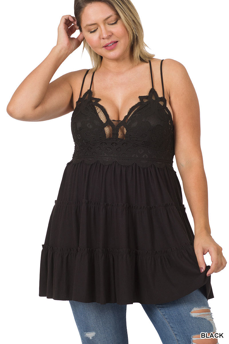 Crochet Lace Ruffle Cami Dress Crochet Lace Ruffle Cami Dress
