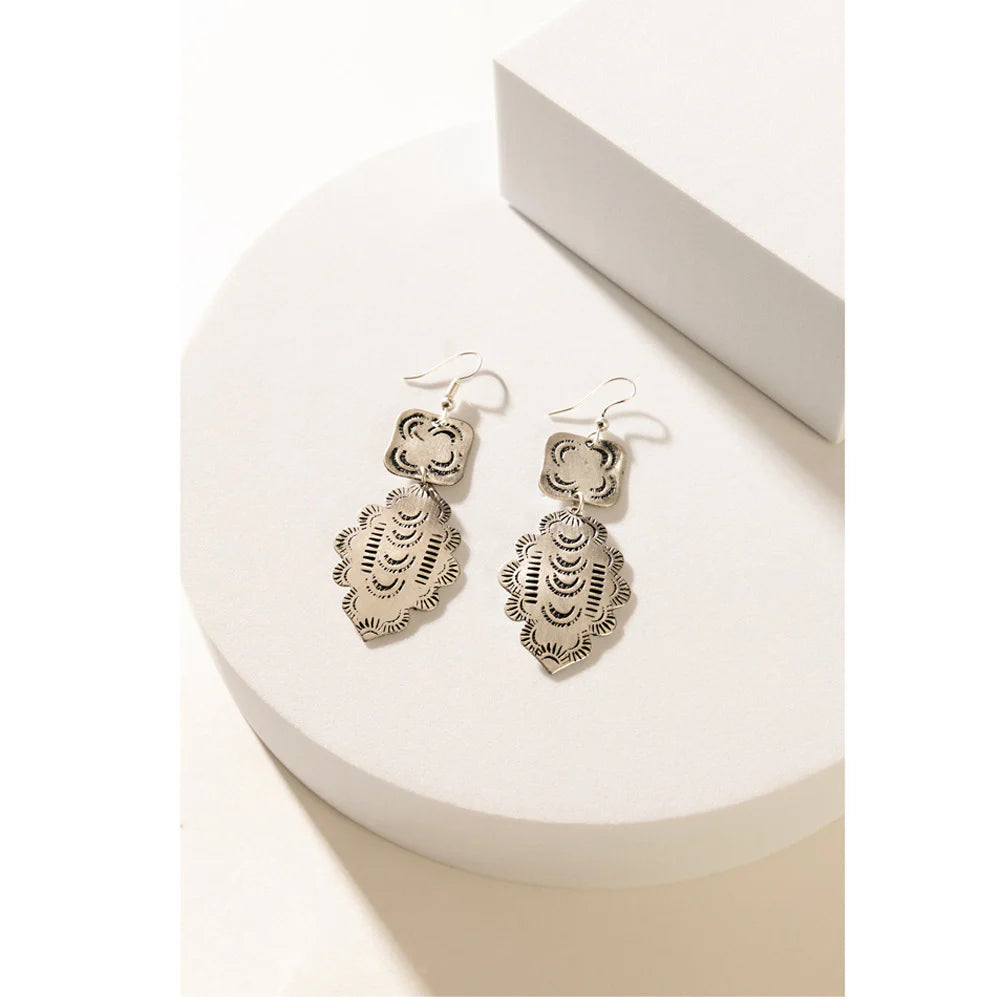 Flowing River Shield Earrings In Silver