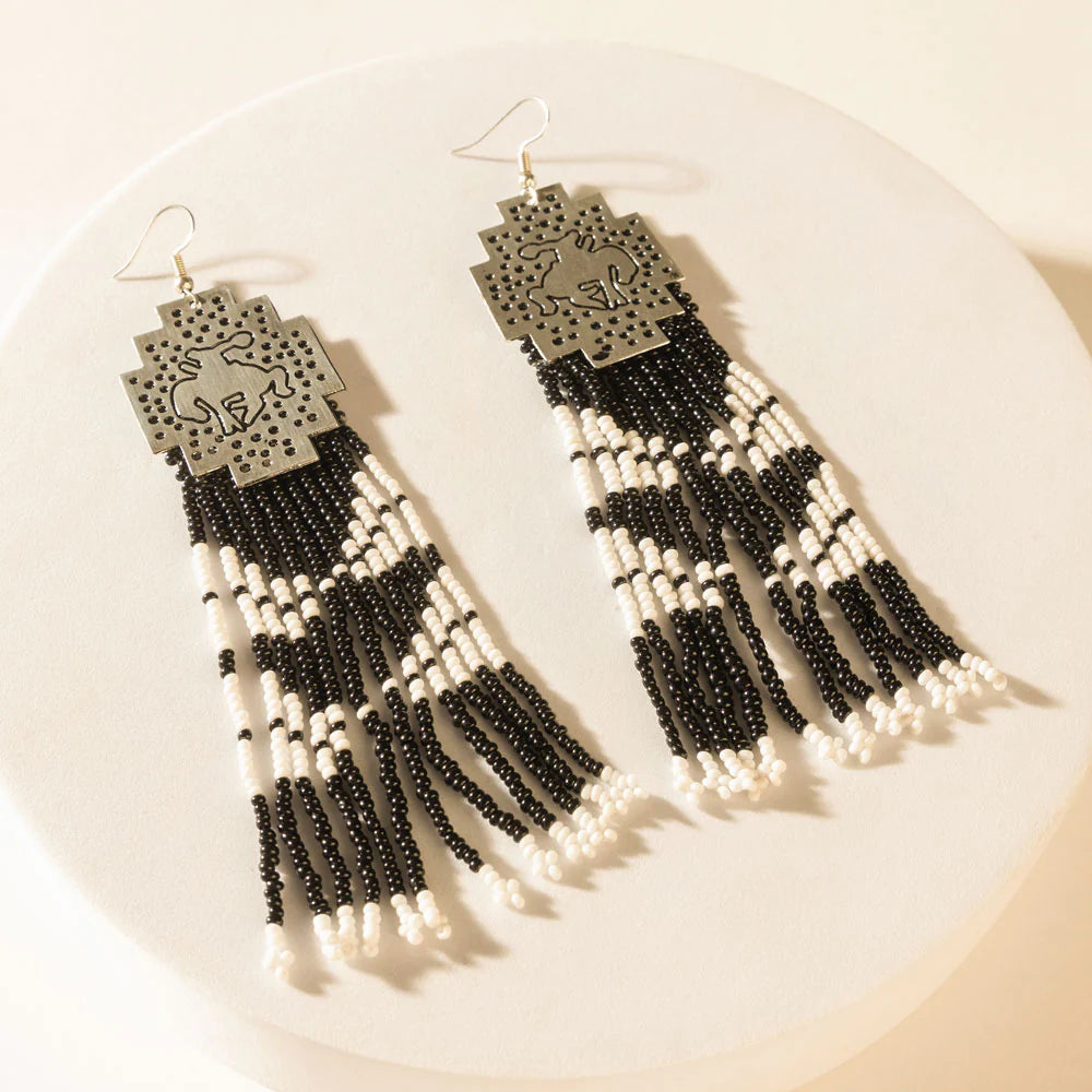 Stallion Smoke Beaded Earrings in Dusty Black