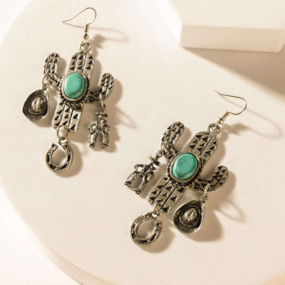 Cactus Charm Earrings in Rodeo Silver