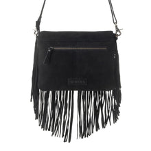 Load image into Gallery viewer, Lucky Charm Leather Bag for Women in black with fringe and Horseshoe detail
