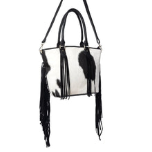 Load image into Gallery viewer, High Plains Hairon Leather Concealed Fringe Carry Bag in Ebony Bone
