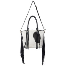Load image into Gallery viewer, High Plains Hairon Leather Concealed Fringe Carry Bag in Ebony Bone
