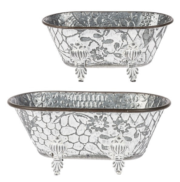 Galvanized Large Whitewash Embossed Floral Bath Tub