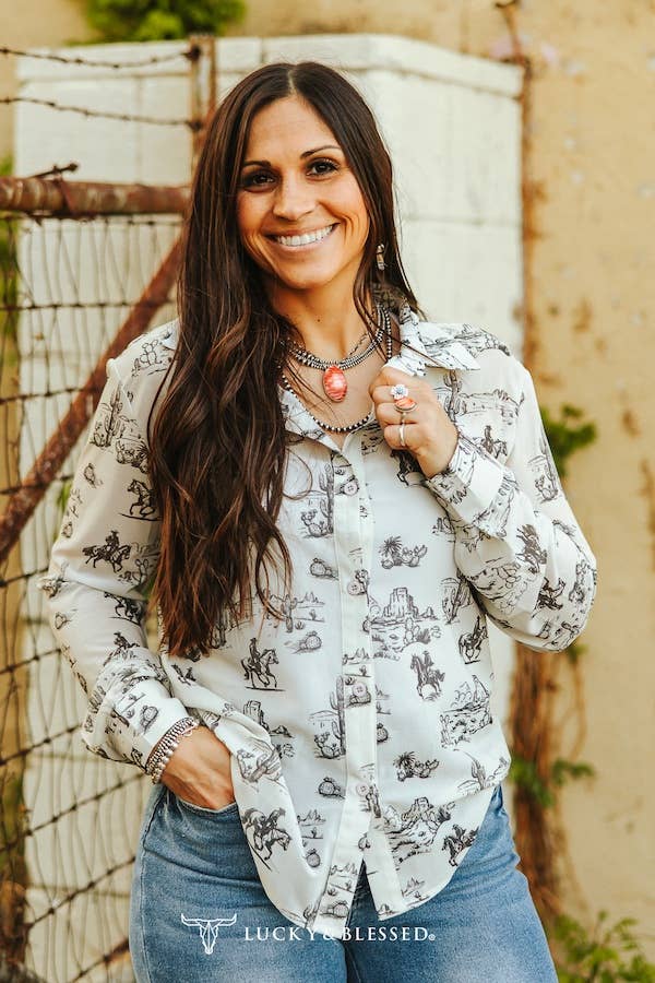 Western Desert Chiffon Collared Western Shirt