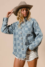 Load image into Gallery viewer, Frayed Edged Washed Denim Checker Jacket
