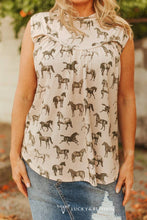 Load image into Gallery viewer, Ivory Horse Printed Yoke Sleeveless Shirt
