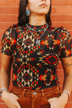 Load image into Gallery viewer, Black Red Aztec Short Sleeve Mesh Top
