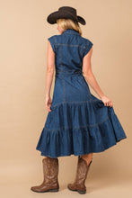 Load image into Gallery viewer, Belted Button Up Denim Midi Dress
