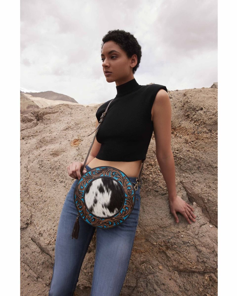 Night Gaze Hand-tooled Round Bag