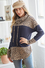 Load image into Gallery viewer, Waffle Animal Colorblock Cowl Neck Top
