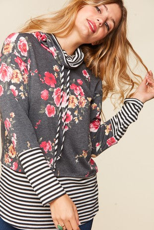 Floral Print Cowl Neck Top