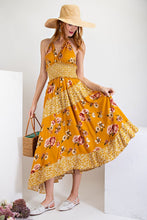 Load image into Gallery viewer, Floral Print Halter Asymmetrical Maxi Dress
