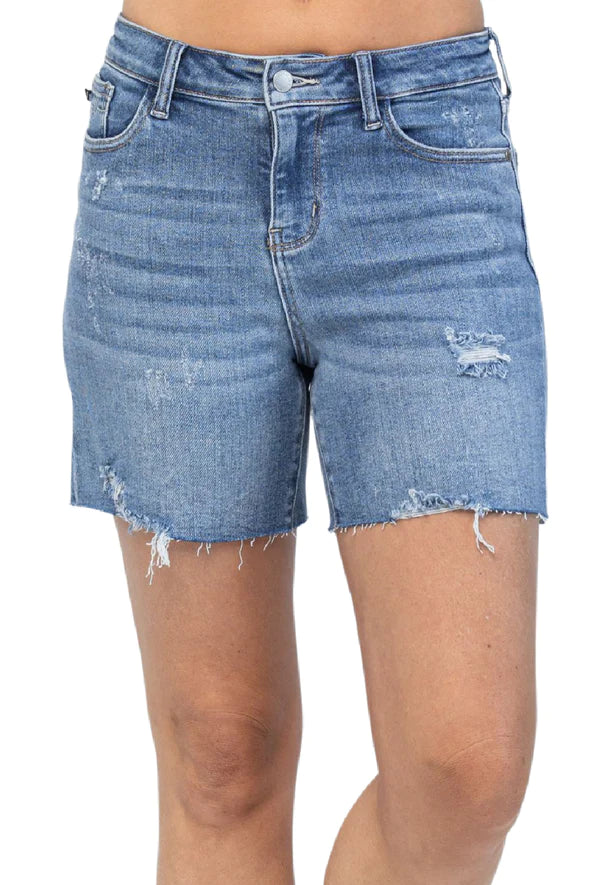 Judy Blue Embroidered Pocket High Waist Cut Off Shorts