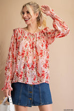 Load image into Gallery viewer, Printed Smocked Long Sleeve Top
