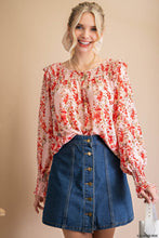 Load image into Gallery viewer, Printed Smocked Long Sleeve Top
