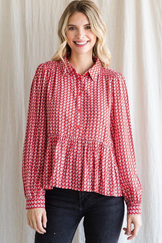 Geometric Print Baby Doll Top