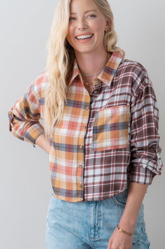 Cropped Checkered Button Down Shirt