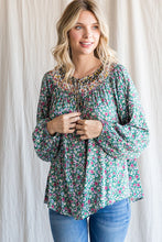 Load image into Gallery viewer, Floral Self-Tie Neck Long Sleeves Top
