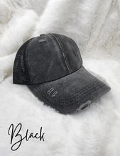 Load image into Gallery viewer, Distressed CC Ponytail Hat
