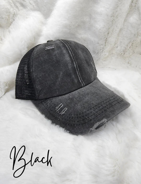 Distressed CC Ponytail Hat
