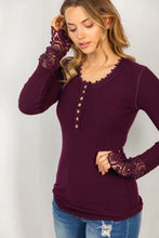 Load image into Gallery viewer, Fitted Ribbed Henley Lace Cuff Shirt
