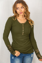 Load image into Gallery viewer, Fitted Ribbed Henley Lace Cuff Shirt
