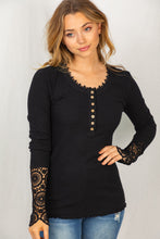 Load image into Gallery viewer, Fitted Ribbed Henley Lace Cuff Shirt
