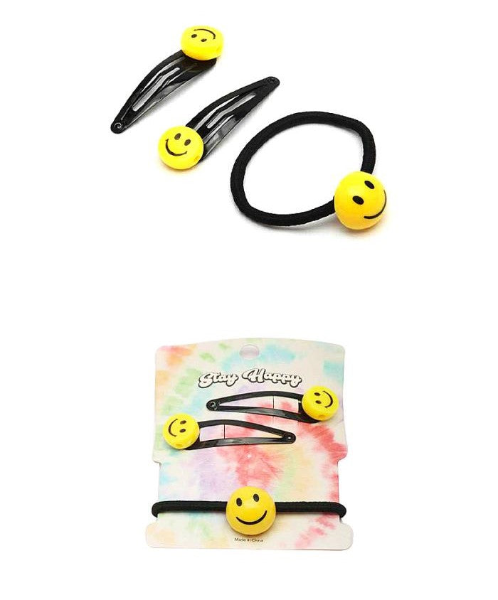 Smiley Face 3 Piece Hair Clip and Band Set