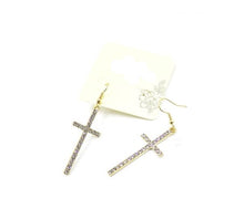Load image into Gallery viewer, Rhinestone Cross Dangle Earrings

